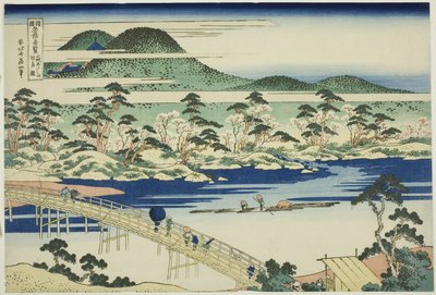 山代省岚山的户越桥（山代岚山之户越桥），选自 "各省名桥奇观（Shokoku meikyo kiran）"系列 作者 葛饰北斋
