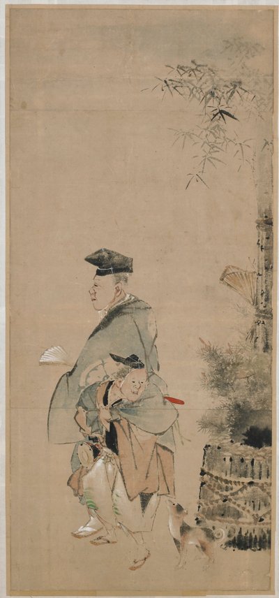 两个艺人在新年时漫步，江户时期，约1798-1801年。 作者 葛饰北斋