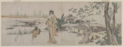 金鱼缸旁的两个女人和一个孩子 作者 葛饰北斋