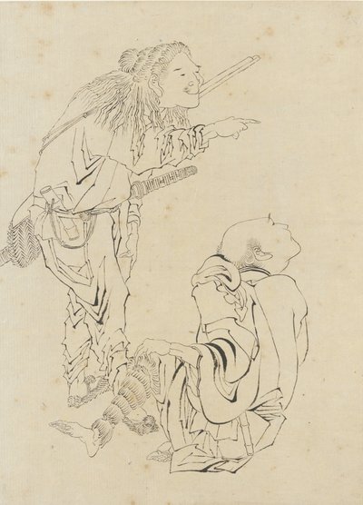 两个猎人，江户时代（墨水在纸上） 作者 葛饰北斋