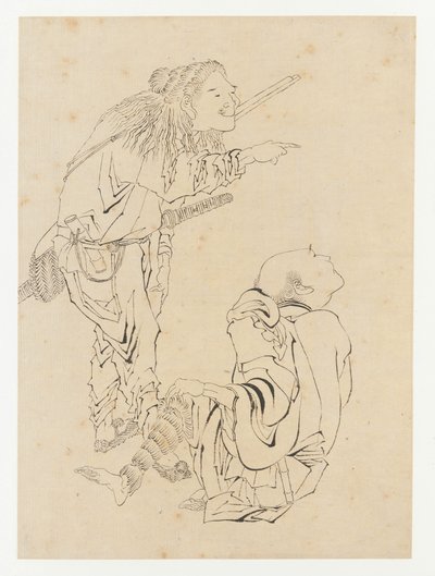 两个猎人，江户时期，19世纪。 作者 葛饰北斋