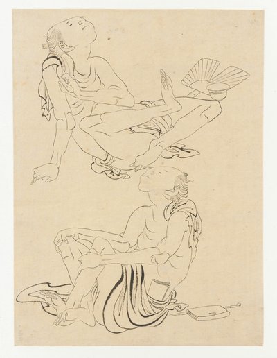 两个男人在夏天放松，江户时期，19世纪。 作者 葛饰北斋
