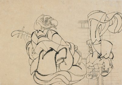 两幅素描：演奏三味线的女士和背对观察者的女士......，18世纪末至19世纪初。 作者 葛饰北斋