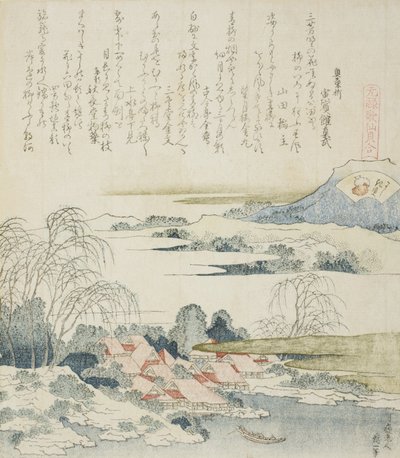 吉野河上的村庄，锦壳图 作者 葛饰北斋