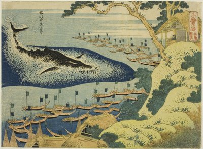 后藤群岛沿岸的捕鲸活动，选自 "海洋千图（Chie no umi）"系列 作者 葛饰北斋