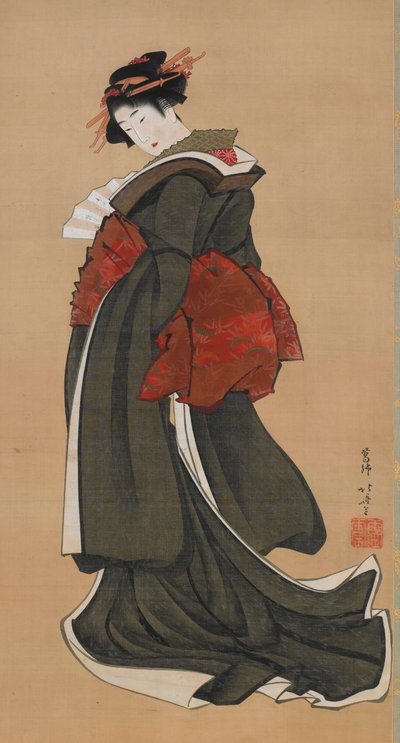 拿着扇子的女人，江户时期，约1810-1811年。 作者 葛饰北斋
