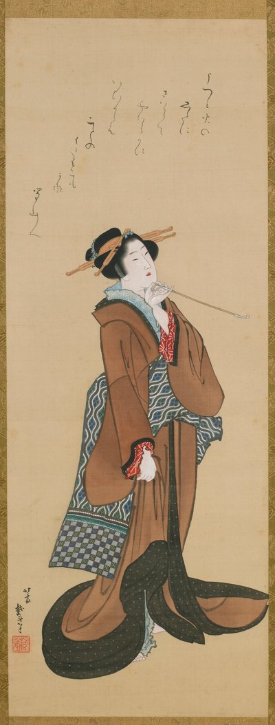 拿着烟斗的女人，约1814-1815年。 作者 葛饰北斋