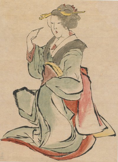 女人面向右边，在招手，18世纪末至19世纪初。 作者 葛饰北斋