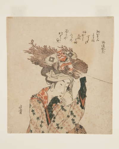 带着柴捆和风筝的原野女人（彩色木版画 作者 葛饰北斋