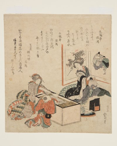 围着火炉泡茶的妇女（彩色木版画） 作者 葛饰北斋