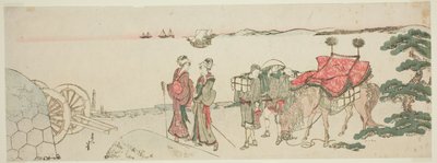 谷川海滩的妇女和随从 作者 葛饰北斋