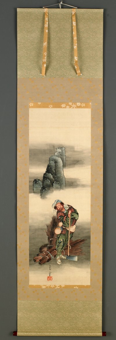 江户时代的伐木工人，1849年（丝绸上的墨水和颜色） 作者 葛饰北斋