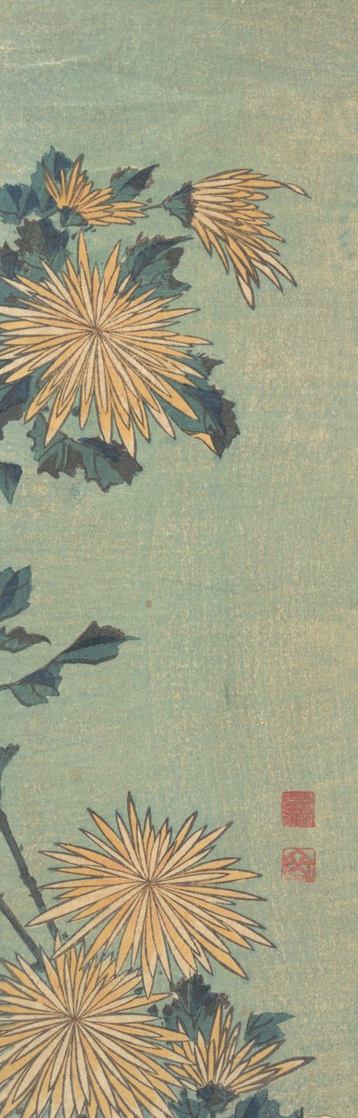 蓝地黄菊花，约1825年。 作者 葛饰北斋