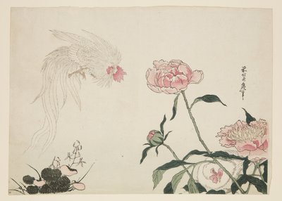 花间长尾公鸡（彩色木版画） 作者 葛饰二世（FL.1820-50）台东