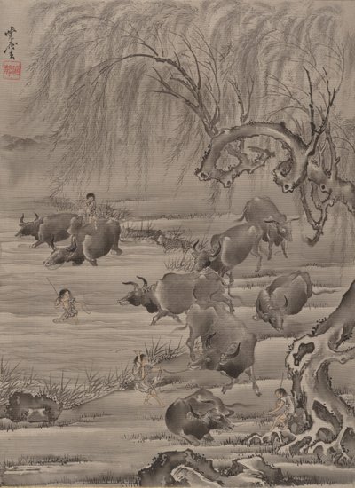 布法罗和牧民，ca。 1887年。 作者 川边京菜
