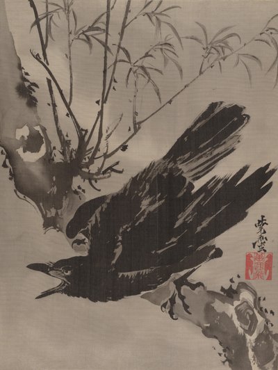 乌鸦在树枝上，约。 1887年。 作者 川边京菜