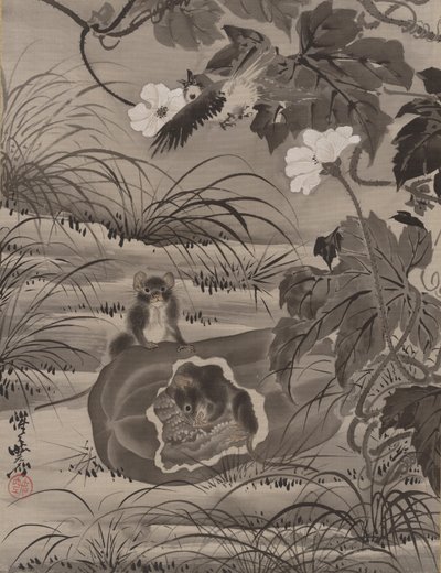 甜瓜里的老鼠，约1887年。 作者 川边京菜
