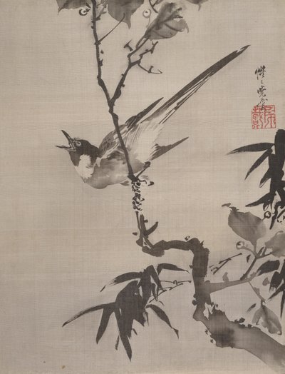 树枝上的唱歌鸟，约。 1887年。 作者 川边京菜