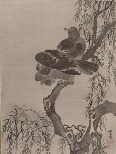 树枝上的两只鸟，ca。 1887年。 作者 川边京菜