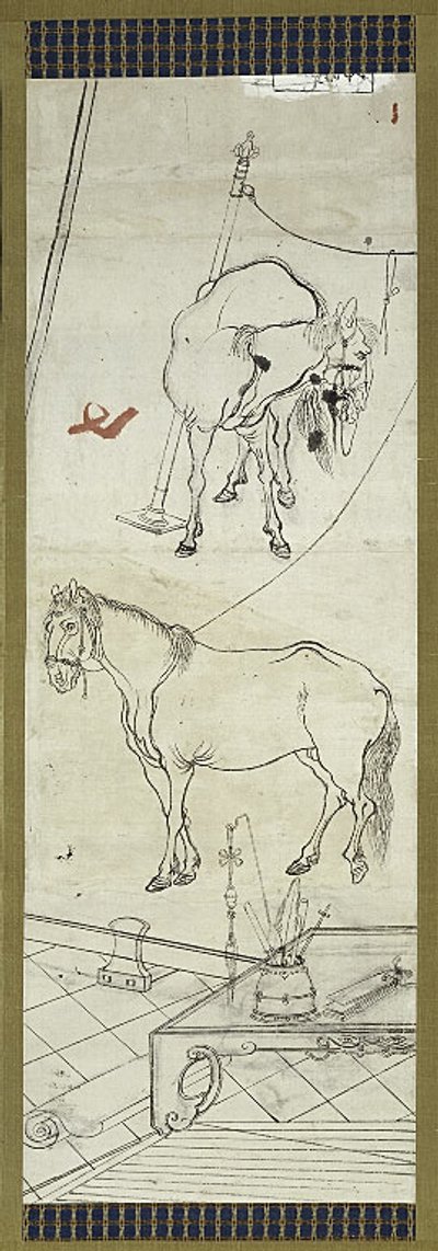 中国风格的两匹马》，六幅素描之一 作者 川边京菜