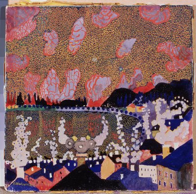 小城卡西米尔-塞韦里诺维奇-马列维奇（马列维奇，马列维奇）（1878-1935 年）的画作，纸盒上的油彩 作者 卡齐米尔·塞韦里诺维奇·马列维奇