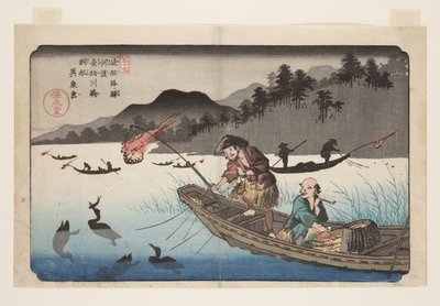 No. 55, K?do: 长江河上的鸬鹚渔船 (K?do, Nagaegawa ukaibune)（彩色木版画） 作者 京西铁