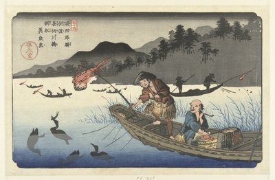 长江河户河畔的阿尔斯霍尔弗维瑟斯博滕 河户长江川海船（物体上的标题） De station van de Kisokaido（系列标题） Kisoji eki（对象上的系列标题） 作者 竹内真八（Hoeido）