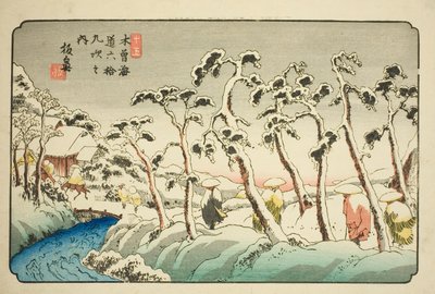 第 15 号："木曾街道六十九驿站 "系列中的 "板花"（Jugo: Itahana）。 作者 京西铁