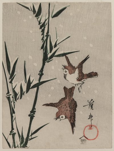 麻雀、竹子和落雪 作者 京西铁