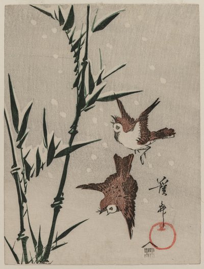 麻雀，竹和落雪c。 1820年代后期。 作者 京西铁