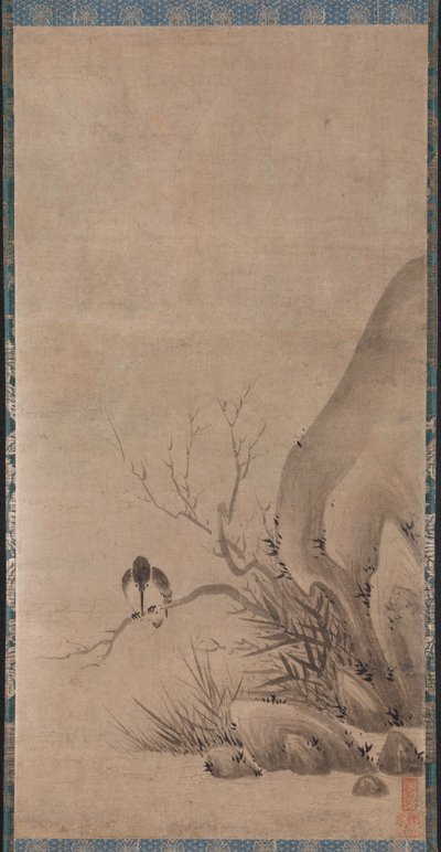 翠鸟栖息在溪流之上，14世纪末。 作者 正庆健子