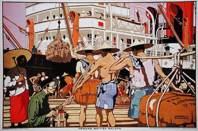 槟城，英属马来亚（彩色平版印刷）。 作者 肯尼斯·史密斯