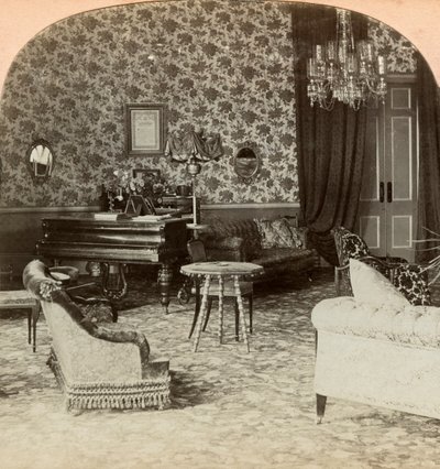 总统府的客厅，罗伯茨勋爵总部，南非布隆方丹，1900年。 作者 Keystone View公司