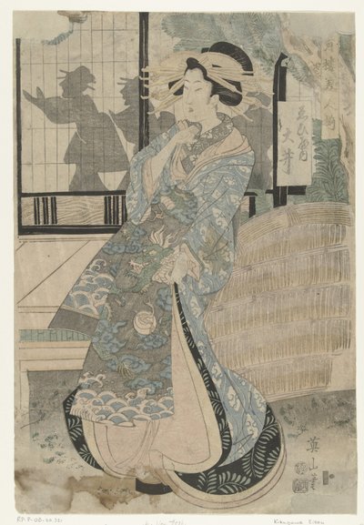 海比谷家的名妓大井 Ebiya uchi Oi（物体上的标题） 游乐园里的美女系列（系列名） Seiro bijin soroi（物体上的系列标题） 作者 山口屋东兵卫