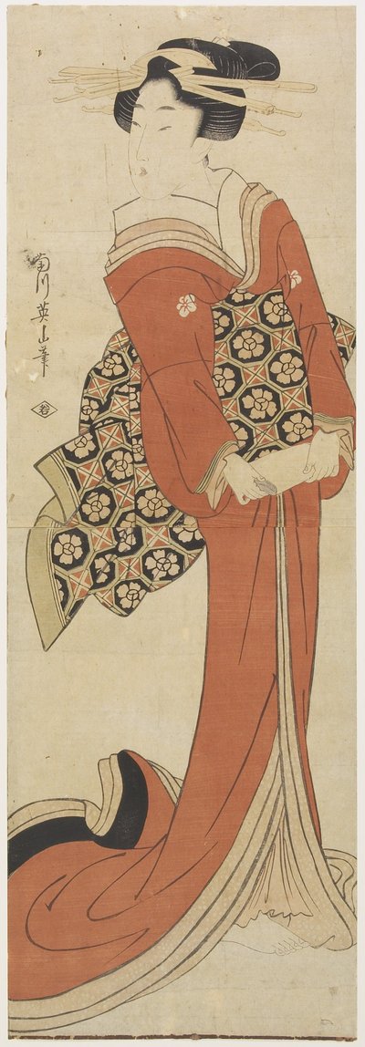 （拿着一卷纸的女人） 作者 菊川荣山