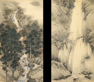 春天和秋天的瀑布两幅挂轴集，1893年 作者 筑紫岸