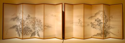 享受水边（纸上水墨和彩色，六扇屏风） 作者 岸氏岸