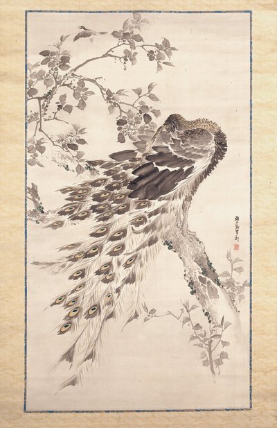 樱桃苹果树上的孔雀（绢本水墨设色） 作者 岸氏岸