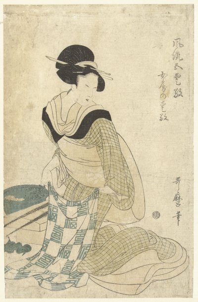 魅力
Nyobo no aiko（物品标题）
Vijf elegante charmes（系列名称）
Furyu goaiko（物品上的系列名称） 作者 北川歌麿（出自）