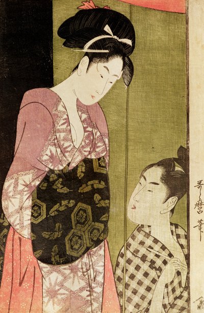 一个男人画一个女人（木版画 作者 北川宇多郎