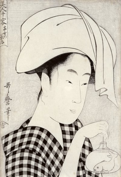 两国的茶馆，系列&39;Bijin juyo&39;（十位女性人物）c.1797（木版画） 作者 北川宇多郎