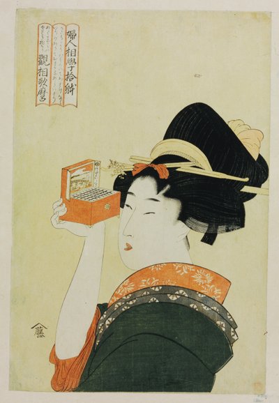透过Nozoki Megane的“魔法灯笼”，一个来自“女性生理形态的十种形式”系列的年轻女孩 作者 Kitagawa Utamaro