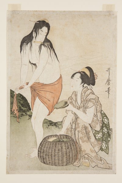 鲍鱼潜水员（彩色木版画 作者 北川宇多郎