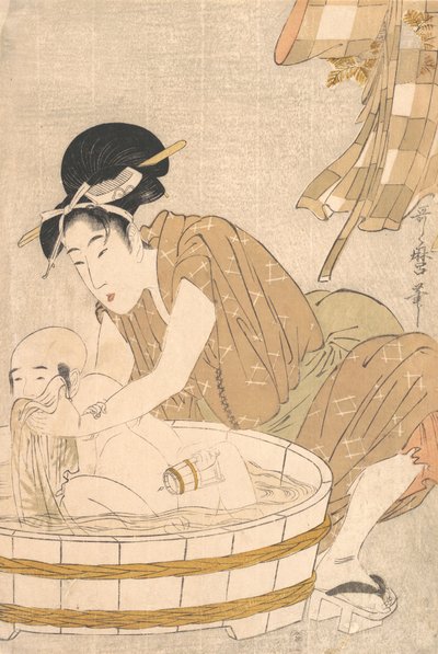 浴池吟》，约1801年。 作者 北川宇多郎