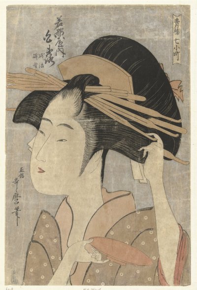 若谷家的歌妓白屋半身像。
若谷内白津屋（物件上的标题）
乐坊七小町（系列名称）
七郎名小町（文物上的系列名称） 作者 北川宇多郎
