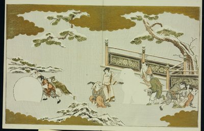 孩子们在制作《雪世界》中的雪石和滚雪球 作者 北川宇多郎