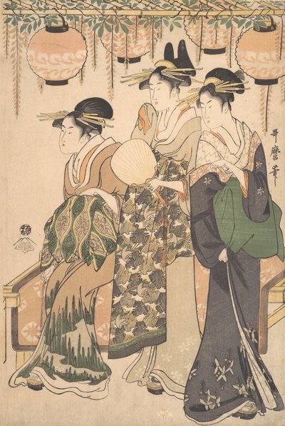 紫藤树下的歌妓......，约1795年。 作者 北川宇多郎
