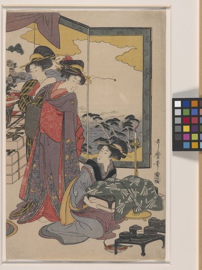 惠比寿节（彩色木版画） 作者 北川宇多郎