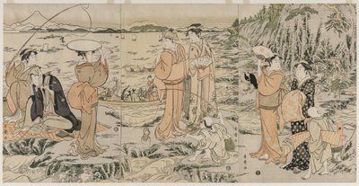 在江之岛的砧板岩钓鱼 作者 北川宇多郎