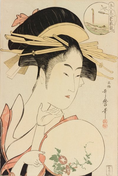 松屋的纪泽，出自《五位美女的魅力比较》系列，约1795年。 作者 北川宇多郎